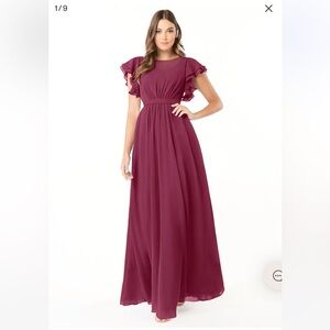 Azazie A-Line Ruffled Chiffon Floor-Length Dress Mulberry